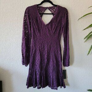 City Studio Junior's Lace Flare Mini Dress  Purple Long Sleeves Semi Formal Sz 1